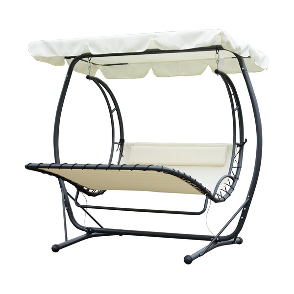Balancelle bain de soleil de jardin 2 places inclinaison toit réglable polyester textilène 2 x 1 66 x 1 78 m crème