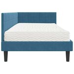 vidaXL Cadre de lit d'angle avec matelas 2 pc Bleu 90 x 200 cm Velours