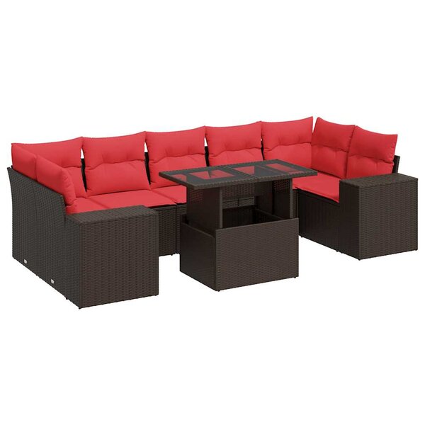 vidaXL Salon de jardin 8Pièces avec coussins marron résine tressée acacia