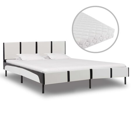 vidaXL Lit avec matelas Blanc et noir Similicuir 180 x 200 cm