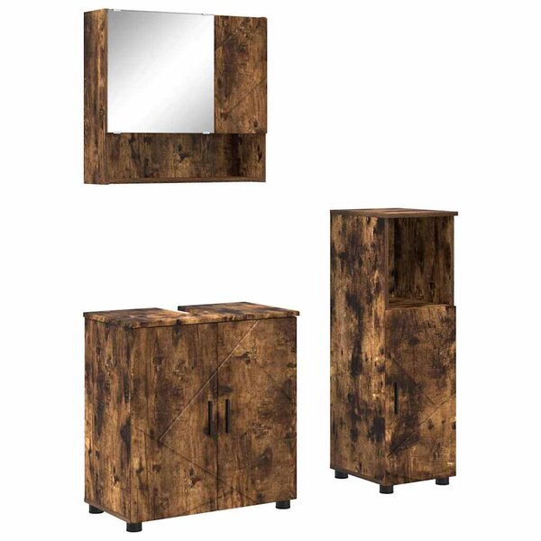 vidaXL Ensemble de mobilier de salle de bain 3 Pièces Chêne fumé