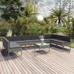 vidaXL Salon de jardin 11 Pièces avec coussins Résine tressée Gris