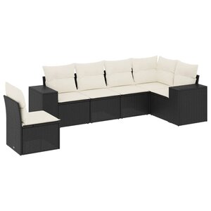 vidaXL Salon de jardin 6 Pièces avec coussins noir résine tressée