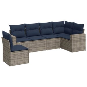 vidaXL Salon de jardin 6 Pièces avec coussins gris résine tressée