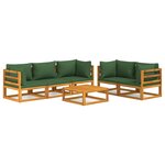 vidaXL Salon de jardin 6 Pièces avec coussins vert bois massif