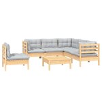 Salon de jardin meuble d'extérieur ensemble de mobilier 6 pièces avec coussins gris bois de pin 02_0016765