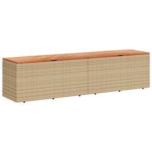 vidaXL Boîte de rangement de jardin beige résine tressée bois d'acacia