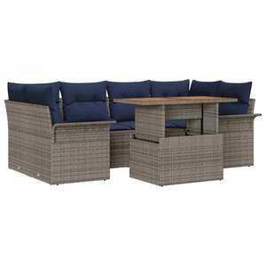vidaXL Ensemble de canapé de jardin 7 Pièces gris et bleu marine