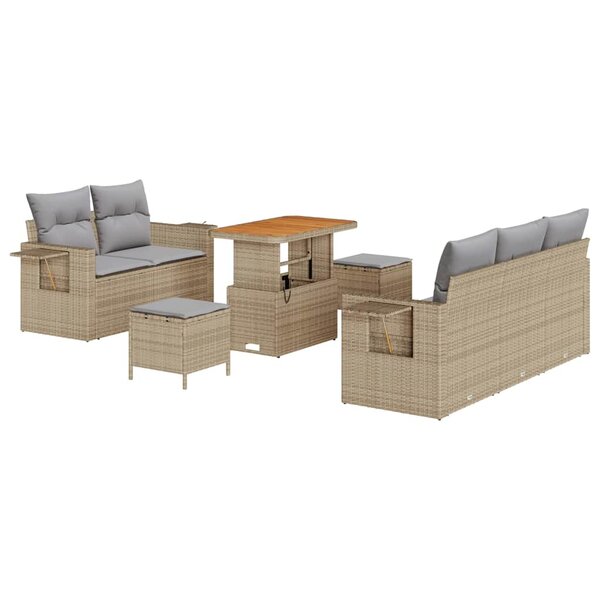 vidaXL Ensemble de canapé de jardin 8 Pièces Beige polyrotin