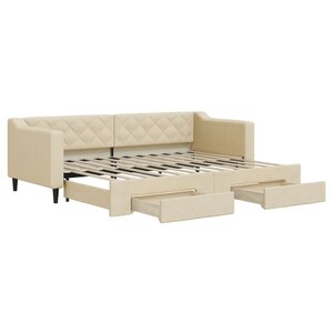 vidaXL Lit de jour avec gigogne et tiroirs crème 80x200 cm tissu