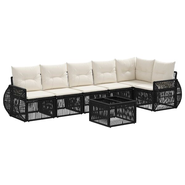 vidaXL Ensemble de canapé de jardin 7 pc Noir et blanc crème polyrotin