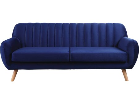 Canapé scandinave fixe en velours "Jarvis" - 3 places - Bleu foncé.