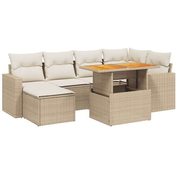 vidaXL Salon de jardin avec coussins 7 Pièces beige résine tressée