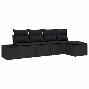 vidaXL Ensemble de canapé de jardin 5 Pièces Noir Poly rotin