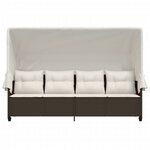 vidaXL Chaise longue avec auvent et coussins marron résine tressée