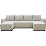 Canapé d'angle convertible panoramique PHAREL5/6 places - Tissu beige - Coffre de rangement - 297 x 155 x 85 cm
