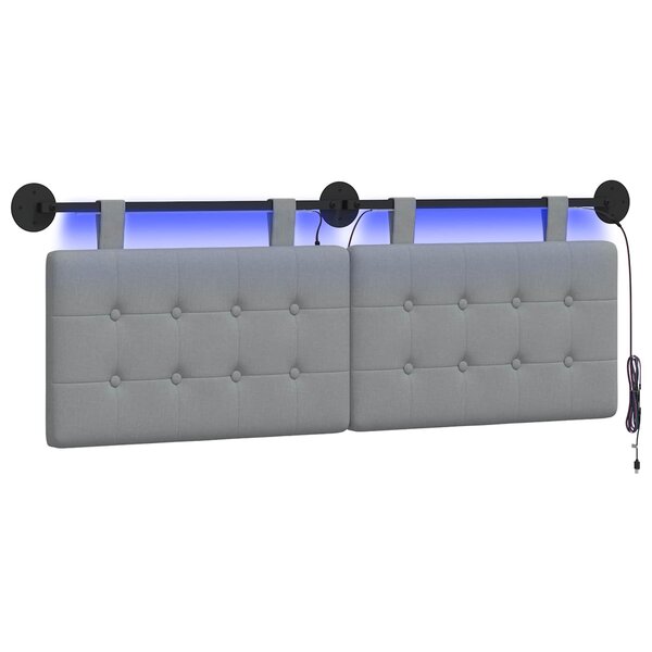 vidaXL Tête de lit suspendue Avec lumière LED Gris clair Tissu