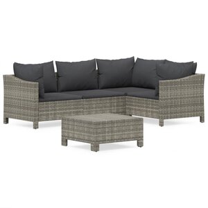 vidaXL Salon de jardin 5 Pièces avec coussins Gris Résine tressée