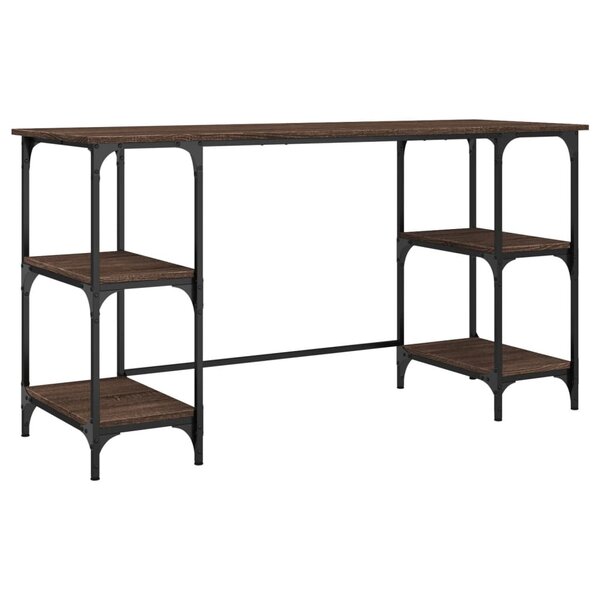 Bureau table poste de travail meuble d'ordinateur informatique étude chêne 140 x 50 x 75 cm métal et bois d'ingénierie brun 02_0023619