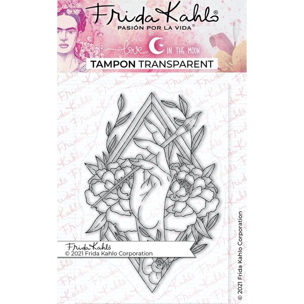 Tampon transparent - Main et pivoines - 9 5 x 6 5 cm