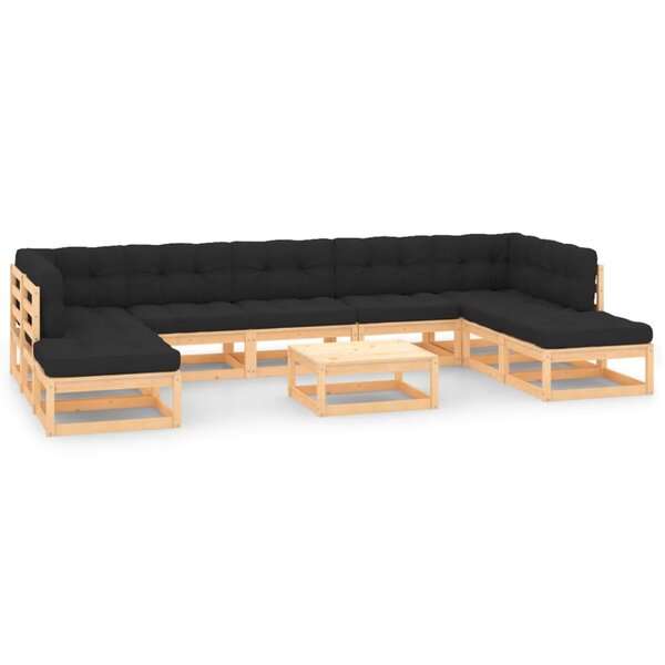vidaXL Salon de jardin 10 Pièces avec coussins anthracite Pin massif