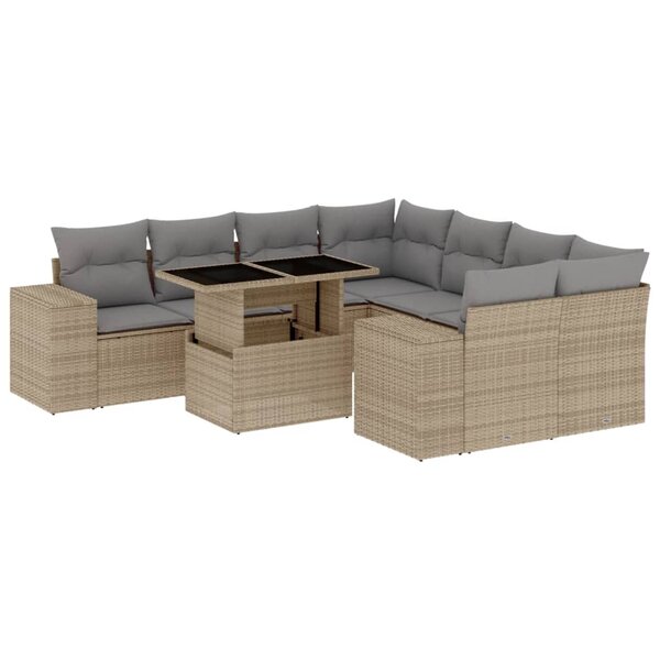 vidaXL Salon de jardin avec coussins 9 Pièces beige résine tressée