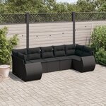 vidaXL Salon de jardin 7 Pièces avec coussins noir résine tressée