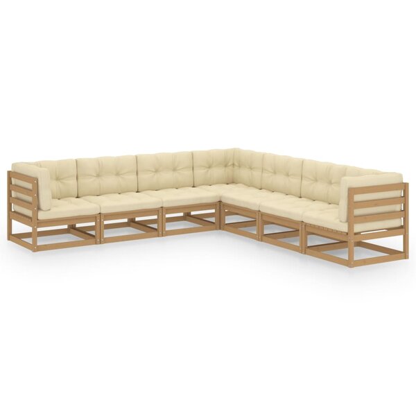 vidaXL Salon de jardin 7 Pièces avec coussins Marron miel Bois de pin