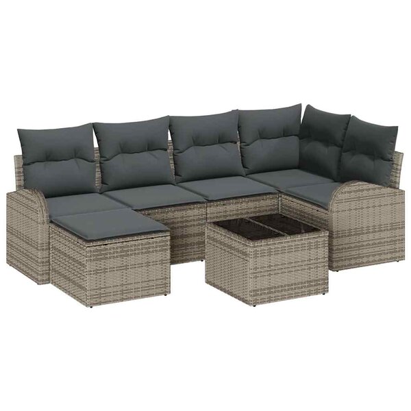 vidaXL Ensemble de canapé de jardin avec coussin 7 Pièces Gris Poly rotin