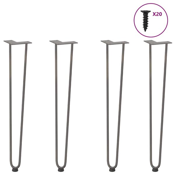 vidaXL Pieds en épingle à cheveux pour consoles  lot de 4  acier naturel  72 cm  acier massif