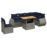 vidaXL Salon de jardin 7 Pièces avec coussins gris résine tressée