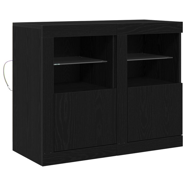 vidaXL Armoires de côté avec lumières LED 2 Pièces Chêne noir 41x37x67 cm