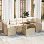 vidaXL Ensemble de jardin 8 pièces avec coussins Beige Poly Rotin Acacia