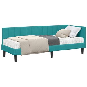 vidaXL Cadre de lit d'angle avec matelas 2 Pièces Turquoise Velours