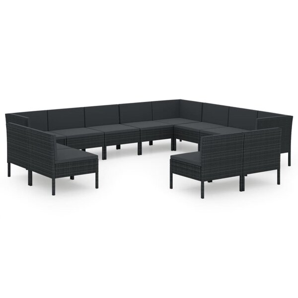 vidaXL Salon de jardin 12 Pièces avec coussins résine tressée noir