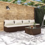 vidaXL Salon de jardin 5 Pièces avec coussins résine tressée marron