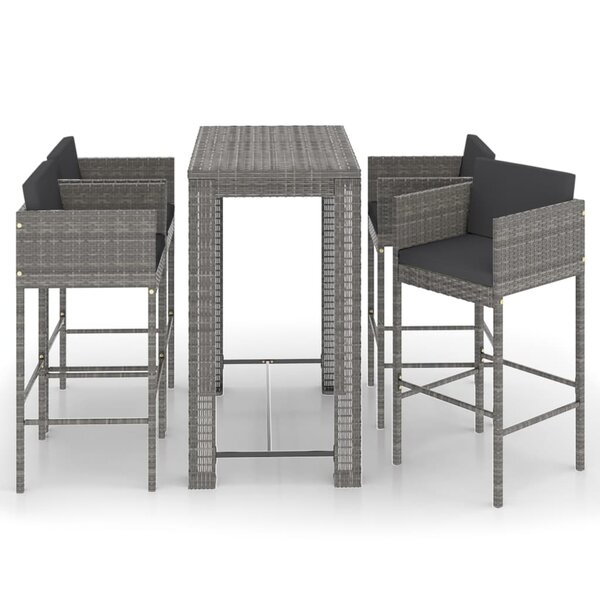 vidaXL Ensemble de bar de jardin 5 Pièces et coussins Résine tressée Gris