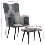 vidaXL Fauteuil avec repose-pieds Gris Cuir véritable et toile