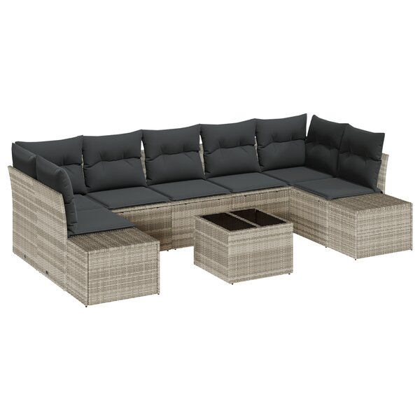vidaXL Ensemble de canapé de jardin 8 pièces avec coussins Gris clair Poly rotin