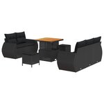 Ensemble de 8 pièces de Canapé de Jardin avec Coussins en Rattan Poly Noir Acacia