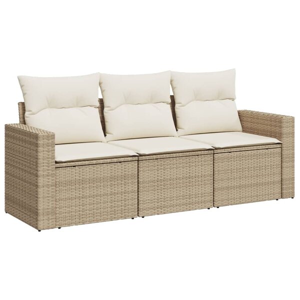 vidaXL Salon de jardin avec coussins 3 Pièces beige résine tressée
