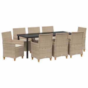 vidaXL Ensemble de salle à manger pour jardin 9 Pièces Beige polyrotin