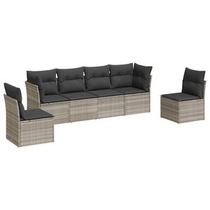 vidaXL Salon de jardin 6 Pièces avec coussins gris clair résine tressée