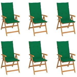 vidaXL Chaises de jardin lot de 6 avec coussins vert Bois teck massif