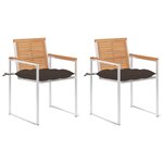 vidaXL Chaises de jardin avec coussins 2 Pièces Teck solide et acier