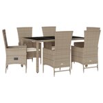 vidaXL Ensemble à manger de jardin et coussins 7 Pièces beige poly rotin