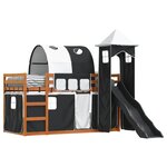 vidaXL Lit superposé avec toboggan et rideaux blanc et noir 90x200 cm