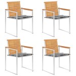 vidaXL Chaises de jardin 4 Pièces avec coussins Bois de teck massif