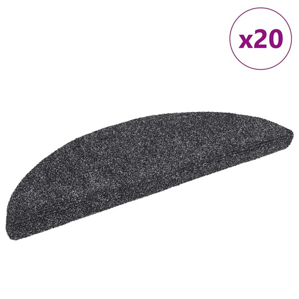 vidaXL Tapis d'escalier autocollants 20 pièces 56 x 17 x 3 cm Gris foncé Demi-rond