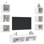 vidaXL Unités murales TV avec LED 8 Pièces blanc bois d'ingénierie